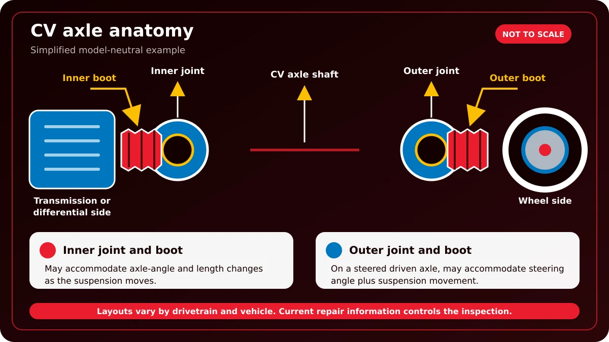 Diagram showing inner and outer CV boots on a CV axle